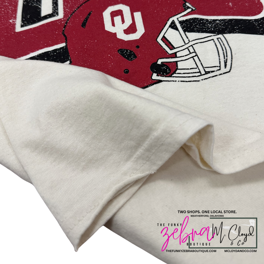 OU Sooners Helmet Fade Off White Thrifted Tee
